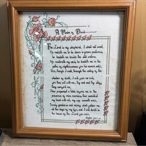 Vintage Framed Twenty Third Psalm Cross Stitch 16” X 13” Completed 23rd